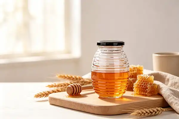 What is the purpose of a honeycomb in glass honey bottle?
